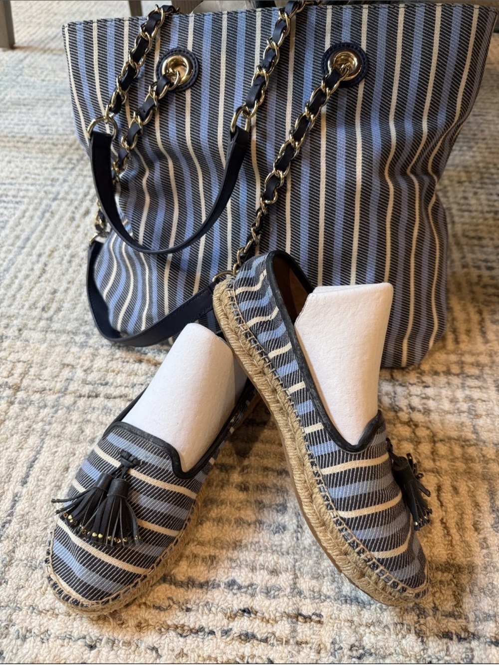 Talbots Matching Set Navy and White Espadrilles and Tote